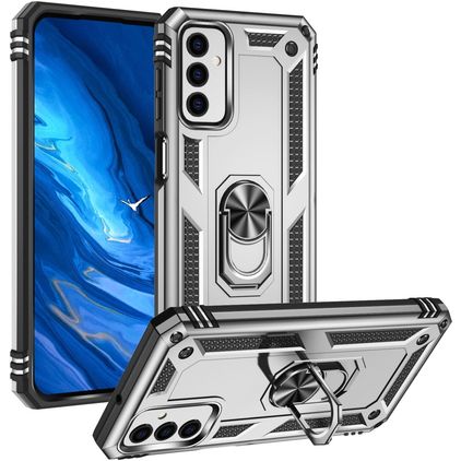 Mobigear Armor Ring Coque Samsung Galaxy M23 Coque arrière Rigide Anti-Chocs avec Anneau-Support - Argent