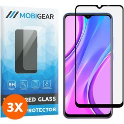 Mobigear Premium Xiaomi Redmi 9 Verre trempé Protection d'écran - Compatible Coque - Noir (Lot de 3)