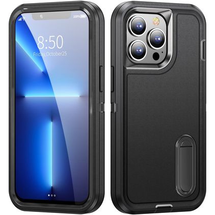 Mobigear Rugged Stand Coque iPhone 14 Pro Coque arrière Rigide Anti-Chocs avec Support Amovible - Noir