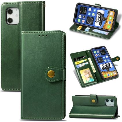 Mobigear Snap Button iPhone 12 Étui Portefeuille - Vert