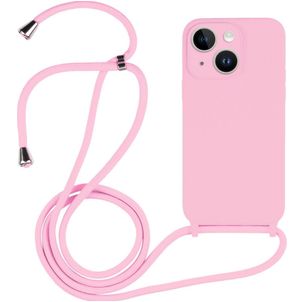Mobigear Lanyard iPhone 14 Coque avec cordon en Silicone - Rose