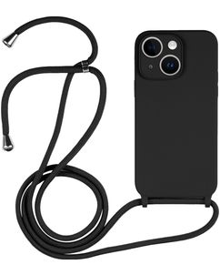 Mobigear Lanyard iPhone 15 Silicone Coque avec cordon - Noir