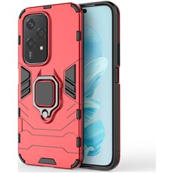 Mobigear Armor Ring HONOR 200 Lite Plastique rigide Coque arrière Antichoc avec bague de maintien - Rouge