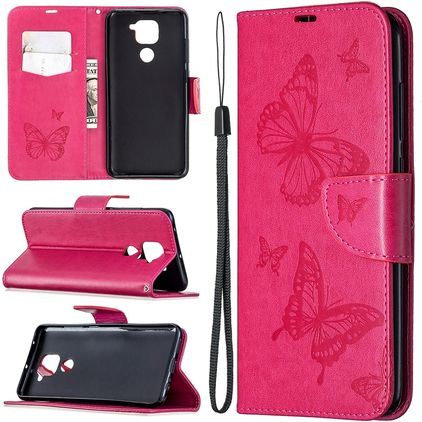 Mobigear Butterfly Housse Xiaomi Redmi Note 9 Etui Porte-Monnaie - Magenta