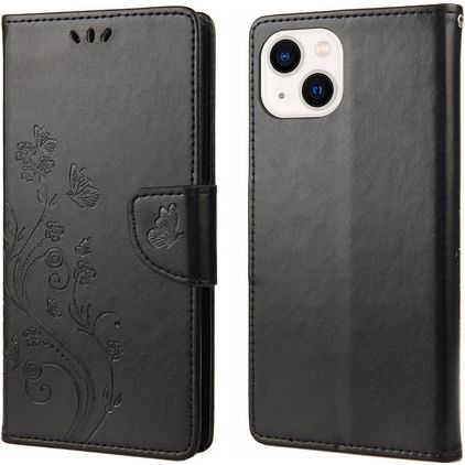 Mobigear Flowers Housse iPhone 14 Etui Porte-Monnaie - Noir