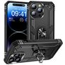 Mobigear Armor Ring Coque iPhone 15 Pro Max Coque arrière Rigide Anti-Chocs avec Anneau-Support - Noir