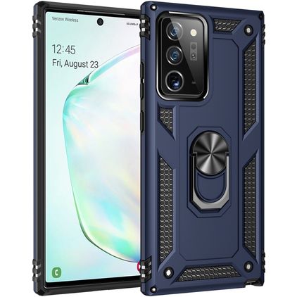 Mobigear Armor Ring Coque Samsung Galaxy Note 20 Coque arrière Rigide Anti-Chocs avec Anneau-Support - Bleu