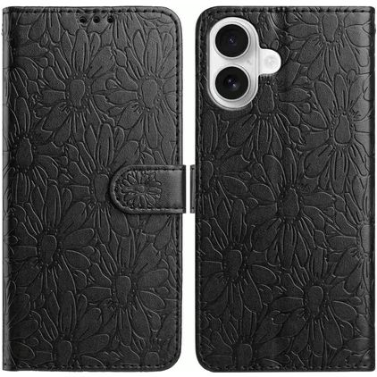 Mobigear Flowers iPhone 17 Étui Portefeuille - Noir