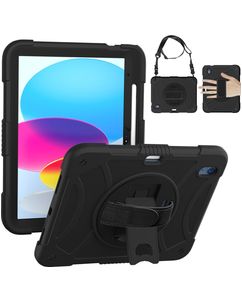 Mobigear SureGrip Coque iPad 11 (2025) Coque arrière en Plastique rigide,Silicone + Porte-crayon + Bandoulière + Support Amovible - Noir