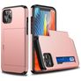 Mobigear Card Coque iPhone 12 Coque arrière Rigide Anti-Chocs avec Porte-Cartes - Rose doré