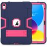 Mobigear ShieldStand Coque iPad 10 (2022) Coque arrière en Plastique rigide,Silicone + Support Amovible - Rose / Bleu Marin
