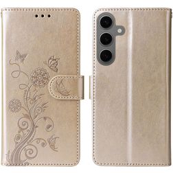 Mobigear Flowers Housse Samsung Galaxy S24 FE Etui Porte-Monnaie - Or