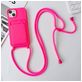 Mobigear Lanyard Card iPhone 15 Coque avec cordon en Silicone et Porte-Cartes - Rose