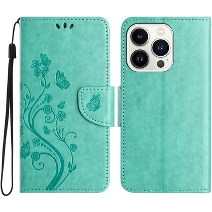 Mobigear Flowers Housse iPhone 16 Pro Max Etui Porte-Monnaie - Vert