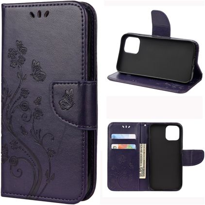 Mobigear Flowers Housse iPhone 12 Mini Etui Porte-Monnaie - Violet