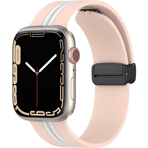 Mobigear Stripe Mag Bracelet Silicone Apple Watch Fermeture magnétique - 42/41/40/38 mm - Blanc / Rose