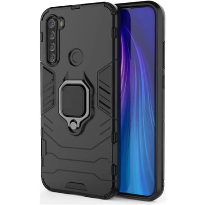 Mobigear Armor Ring Xiaomi Redmi Note 8T Plastique rigide Coque arrière Antichoc avec bague de maintien - Noir