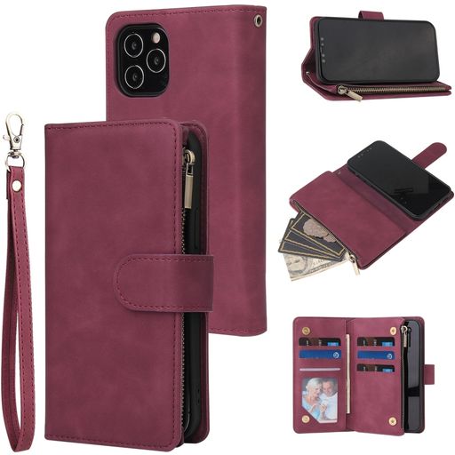 Mobigear Zipper Housse iPhone 12 Etui Porte-Monnaie - Rouge