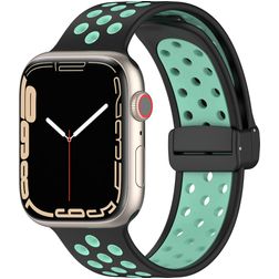 Mobigear Sport Plus Mag Bracelet Silicone Apple Watch Fermeture magnétique - 42/41/40/38 mm - Noir / Turquoise