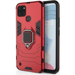 Mobigear Armor Ring Coque Realme C25Y Coque arrière Rigide Anti-Chocs avec Anneau-Support - Rouge
