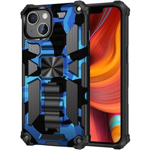 Mobigear Armor Stand Coque iPhone 13 Coque arrière Rigide Anti-Chocs avec Support Amovible - Bleu