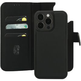 Mobiparts Housse iPhone 15 Pro Max MagSafe Etui avec Coque Détachable en Cuir Véritable Porte-Monnaie - Noir