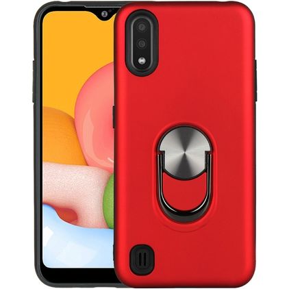 Mobigear Armor Ring Coque Samsung Galaxy A01 Coque arrière Rigide Anti-Chocs avec Anneau-Support - Rouge
