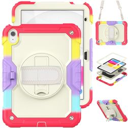 Mobigear SureGrip Xtreme Coque iPad 11 (2025) Coque arrière en Plastique rigide,Silicone + Bandoulière + Support Amovible - Rainbow