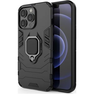 Mobigear Armor Ring Coque iPhone 13 Pro Coque arrière Rigide Anti-Chocs avec Anneau-Support - Noir