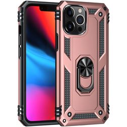 Mobigear Armor Ring Coque iPhone 13 Pro Max Coque arrière Rigide Anti-Chocs avec Anneau-Support - Rose doré