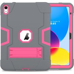 Mobigear ShieldStand Coque iPad 11 (2025) Coque arrière en Plastique rigide,Silicone + Support Amovible - Rose / Gris