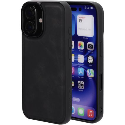 Mobiparts Classic Coque iPhone 16 MagSafe Coque arrière en TPU,Similicuir - Graphite Black