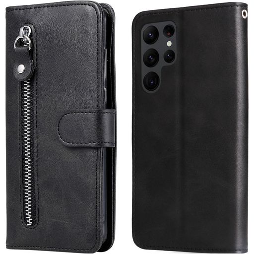 Mobigear Zipper Housse Samsung Galaxy S23 Ultra Etui Porte-Monnaie - Noir