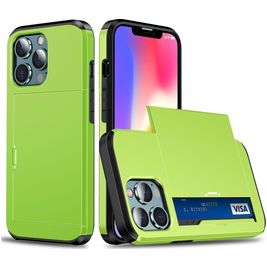 Mobigear Card Coque iPhone 14 Pro Max Coque arrière Rigide Anti-Chocs avec Porte-Cartes - Vert