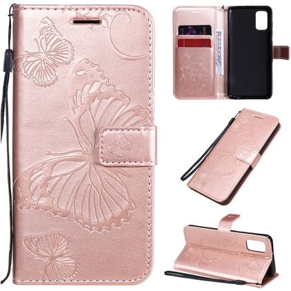 Mobigear Butterfly Housse Samsung Galaxy A41 Etui Porte-Monnaie - Rose doré