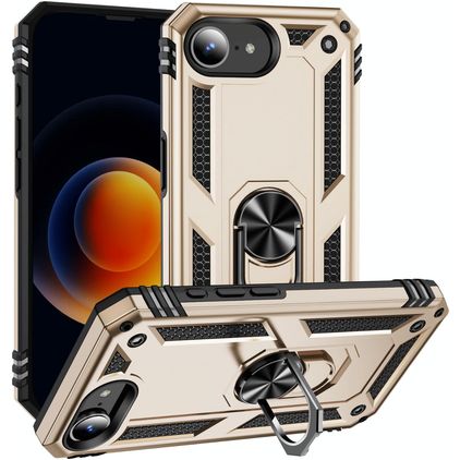 Mobigear Armor Ring Coque iPhone 17e Coque arrière Rigide Anti-Chocs avec Anneau-Support - Or