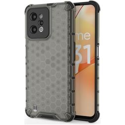 Mobigear Honeycomb Coque Realme C31 Coque arrière Rigide Anti-Chocs - Noir