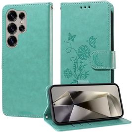 Mobigear Flowers Housse Samsung Galaxy S25 Ultra Etui Porte-Monnaie - Vert