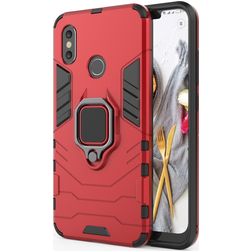Mobigear Armor Ring Xiaomi Mi 8 Plastique rigide Coque arrière Antichoc avec bague de maintien - Rouge