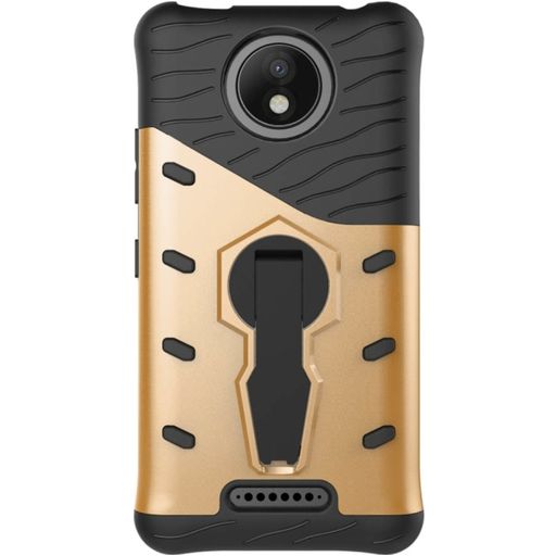 Mobigear Grip Stand Coque Motorola Moto C Plus Coque arrière Rigide Anti-Chocs avec Support Amovible - Or