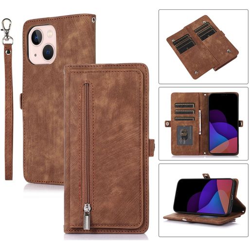 Mobigear Zipper Housse iPhone 14 Etui Porte-Monnaie - Marron