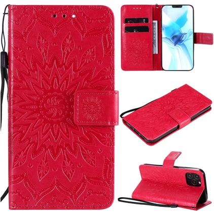 Mobigear Sunflower Housse iPhone 12 Mini Etui Porte-Monnaie - Rouge