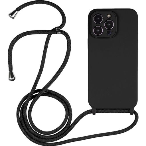 Mobigear Lanyard iPhone 14 Pro Max Coque avec cordon en Silicone - Noir