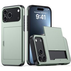 Mobigear Card Coque iPhone 18 Pro Max Coque arrière Rigide Anti-Chocs avec Porte-Cartes - Dark Green
