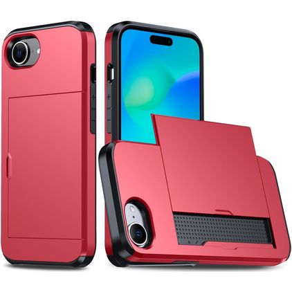Mobigear Card Coque iPhone 17e Coque arrière Rigide Anti-Chocs avec Porte-Cartes - Rouge