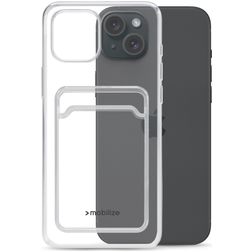 Mobilize Gelly Card Coque Transparente iPhone 15 Plus Coque arrière en TPU Souple avec Porte-Cartes - Transparent