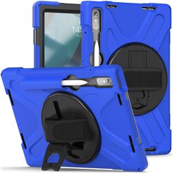 Mobigear SureGrip XGuard Coque Lenovo Tab P11 Pro Gen 2 Coque Arrière Rigide Antichoc + Porte-crayon + Support Amovible - Bleu
