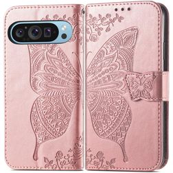 Mobigear Butterfly Housse Google Pixel 9 Etui Porte-Monnaie - Rose doré