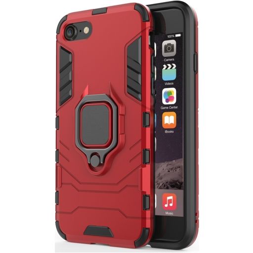 Mobigear Armor Ring Coque iPhone 8 Coque arrière Rigide Anti-Chocs avec Anneau-Support - Rouge