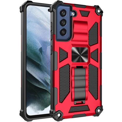 Mobigear Armor Stand Coque Samsung Galaxy S21 FE Coque arrière Rigide Anti-Chocs avec Support Amovible - Rouge